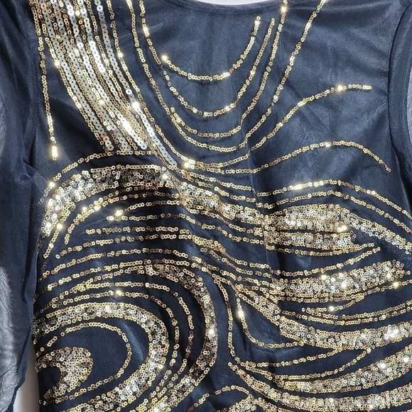 Bebe black bobycon long sleeve golden sequin mini dress size small - Picture 5 of 5
